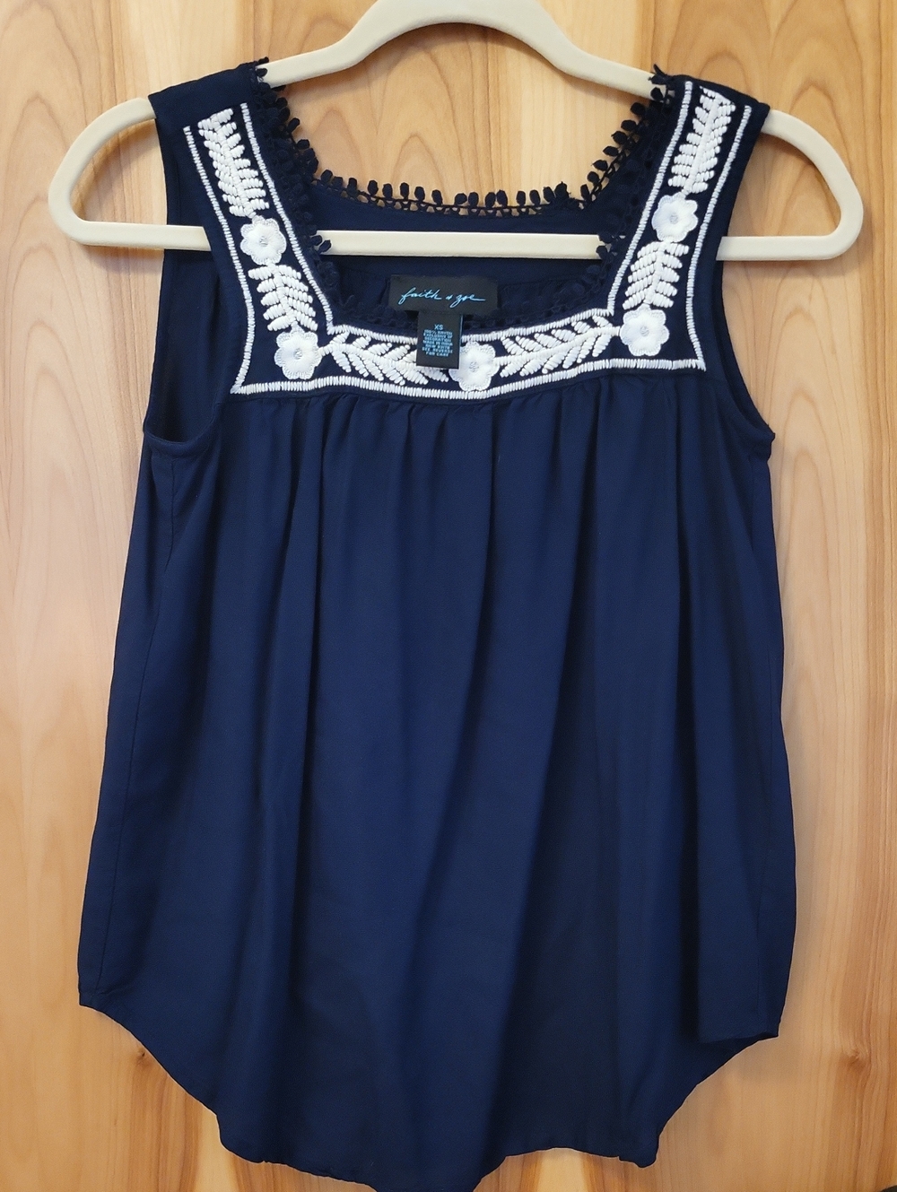 Faith & Zoe Navy Camisole with White Floral Embroidery